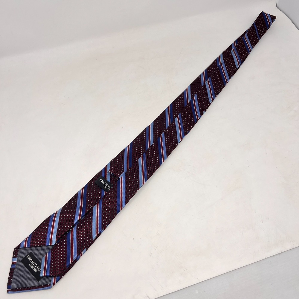 Pronto Uomo Couture 100% Silk Men's Tie‎ Lightweight Striped - Picture 5 of 8